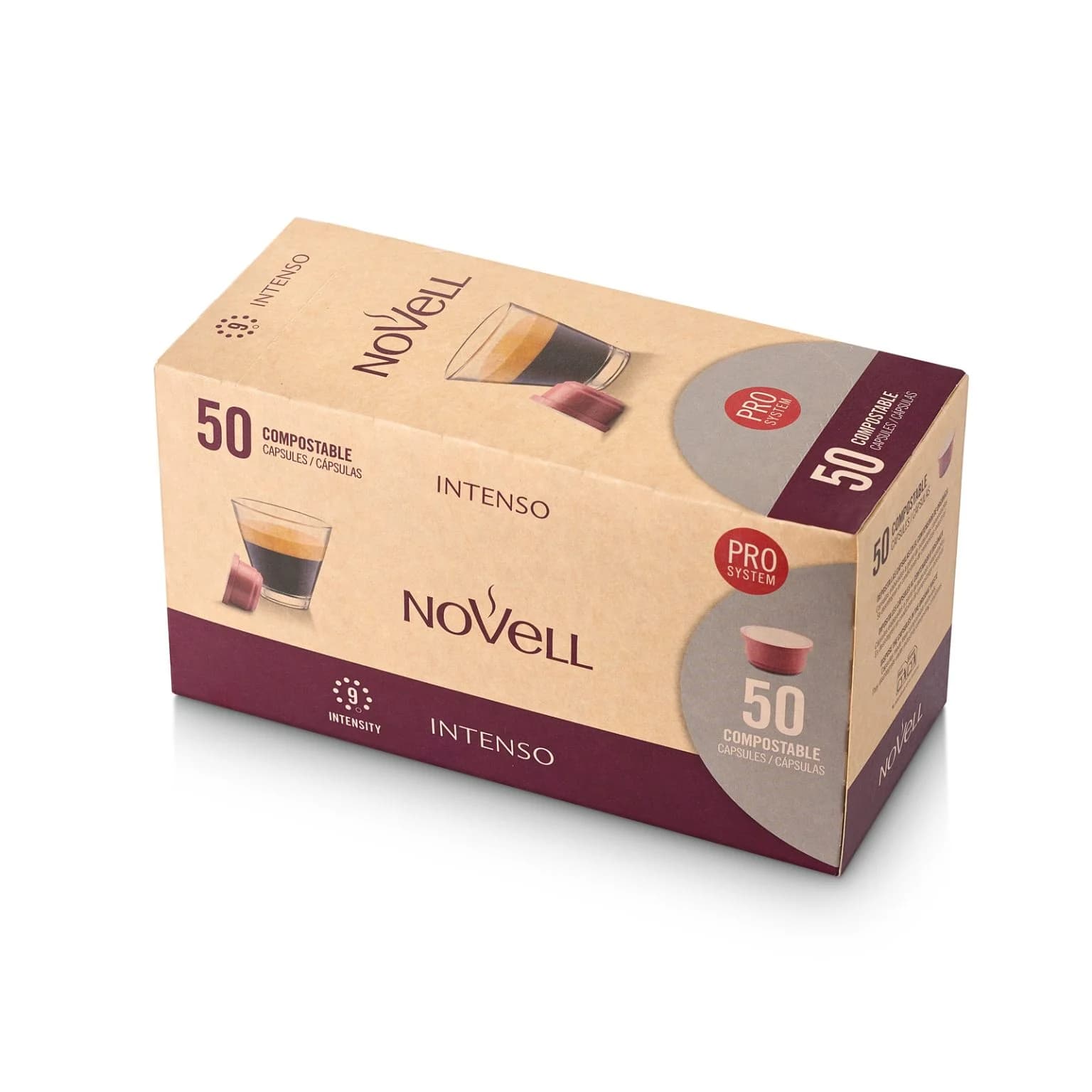 Pack 200 cápsulas Novell profesional. Incluye: azúcar, edulcorante, paletinas, vasos, leche y agua